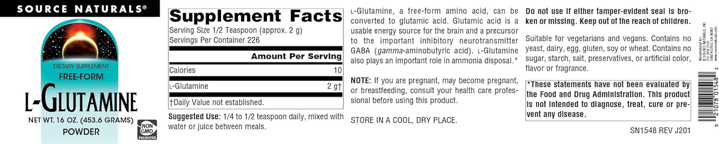 16 oz Source Naturals L-Glutamine Powder for Metabolic Energy Support