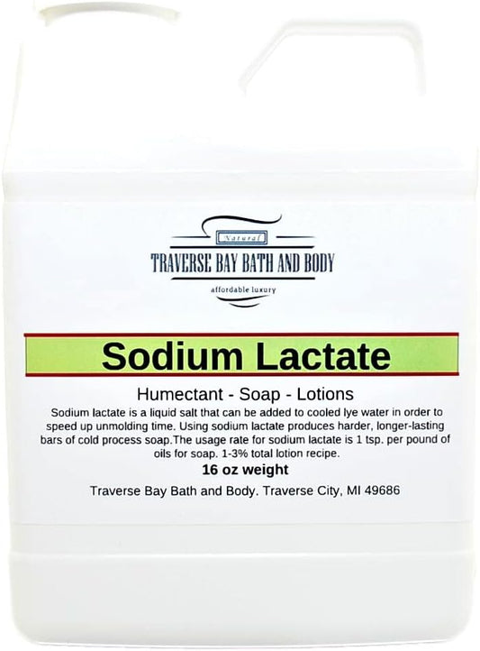 16 oz Traverse Bay Bath and Body Sodium Lactate: 60% Concentration USP Natural Preservative - Safety Sealed Container - Made in the USA
