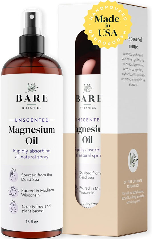 16 oz Unscented Magnesium Oil Spray from The Dead Sea | Handpoured in Madison, WI | Rapid Absorption for Sleep & Muscle Relief
