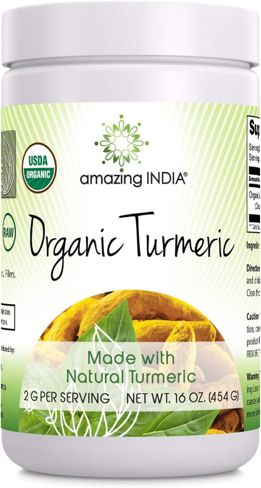 16 Oz USDA Certified Organic Turmeric Powder - Non-GMO, Gluten Free, Made in USA - High Quality Indian Supplement