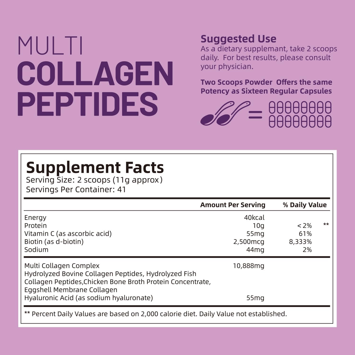 16 Oz VivoNu Multi Collagen Peptides Powder with Hyaluronic Acid, Biotin & Vitamin C - Unflavored Hydrolyzed Protein Peptides Blend for Keto & Paleo Diets - Easy Mix in Drinks - Type I, II, III, V, X - 1LB/1Pack
