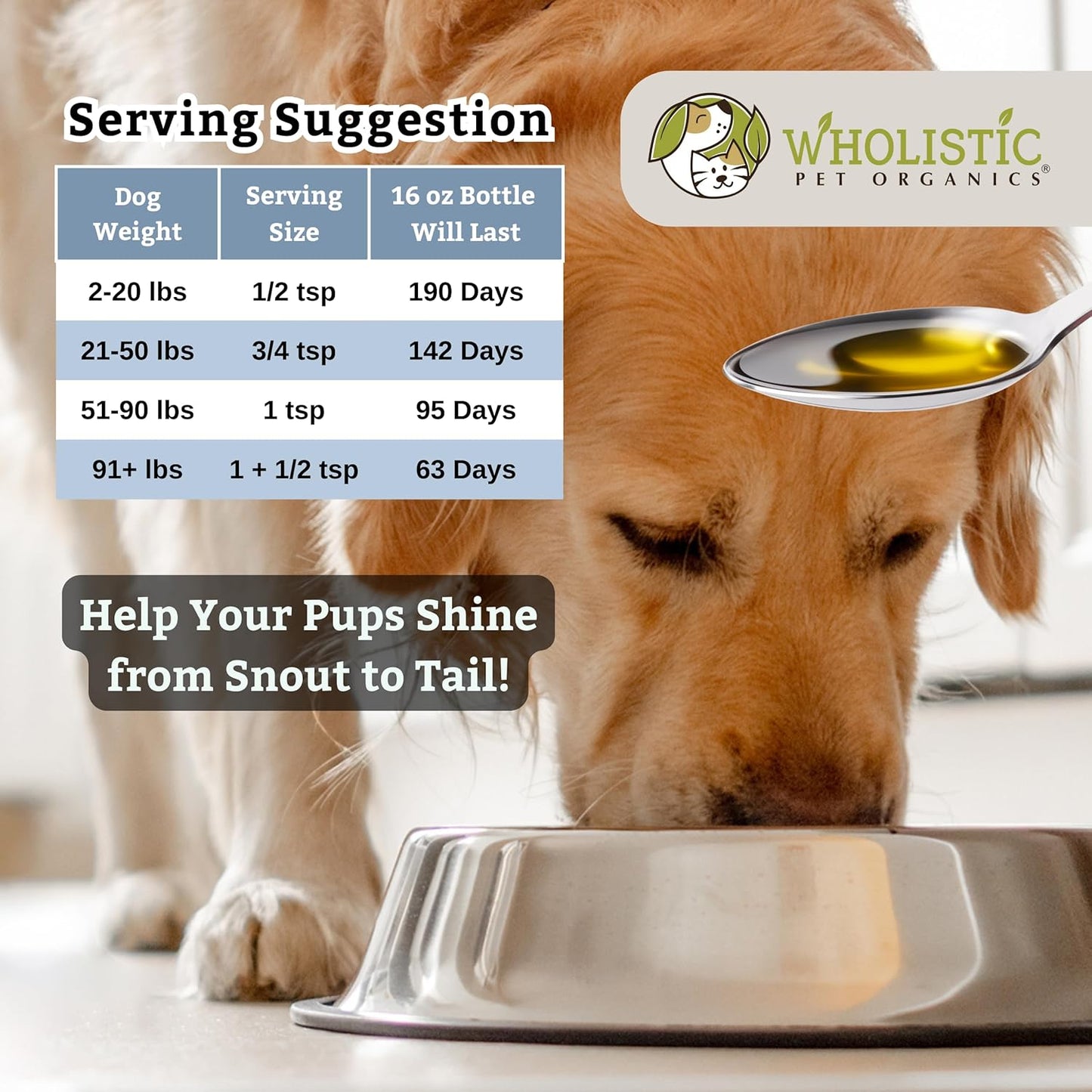 16 Oz Wholistic Pet Organics Flaxseed Oil: Omega 3 Supplement for Dog Skin Relief & Coat Health
