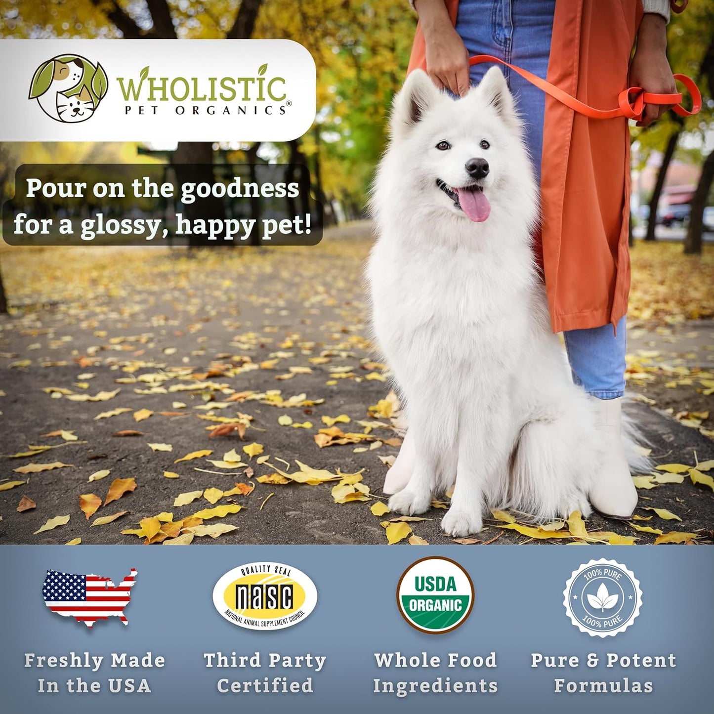 16 Oz Wholistic Pet Organics Flaxseed Oil: Omega 3 Supplement for Dog Skin Relief & Coat Health