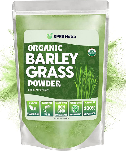 16 oz XPRS Nutra Organic Barley Grass Powder - Premium Antioxidant-Rich Barley Green Superfood for Immunity Boost