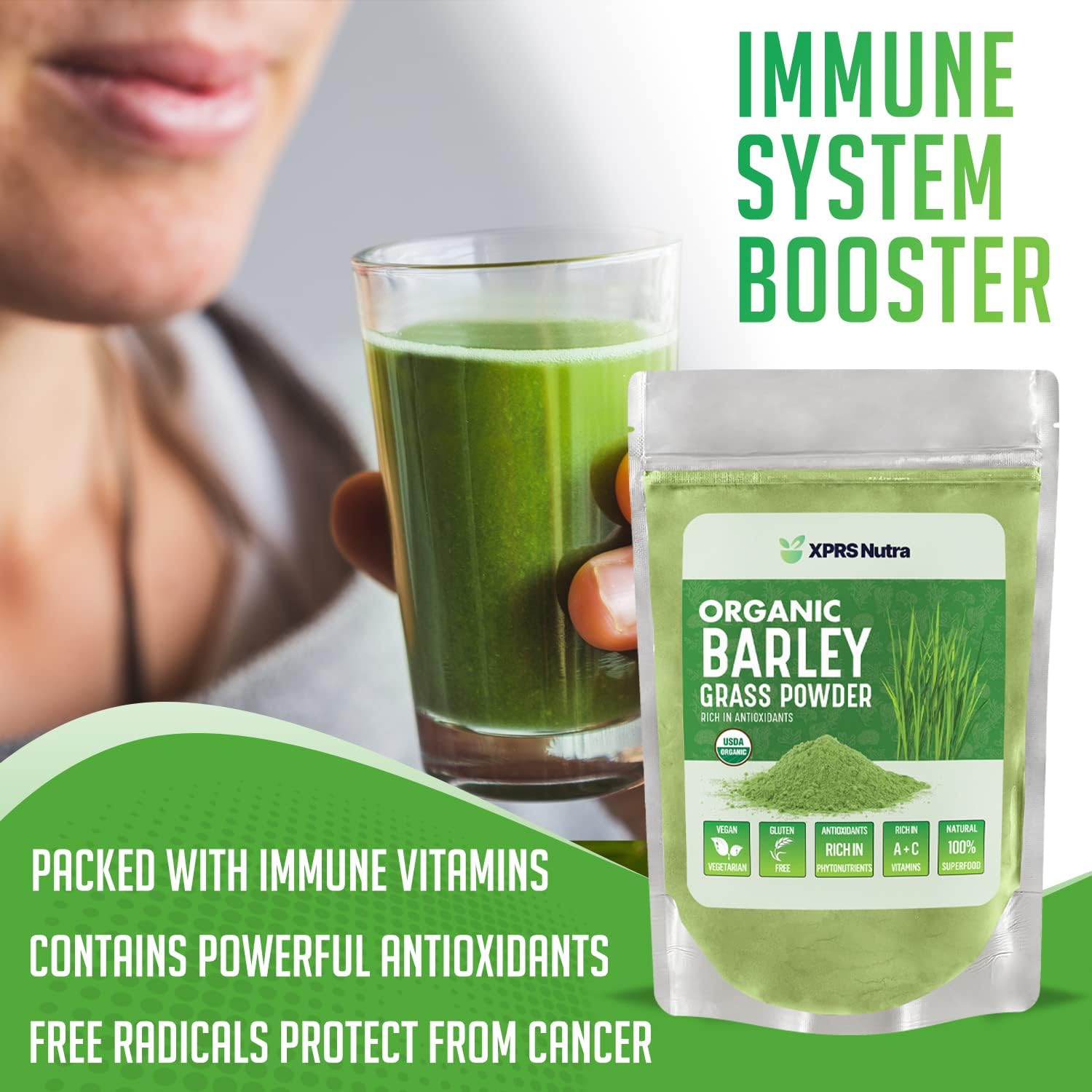 16 oz XPRS Nutra Organic Barley Grass Powder - Premium Antioxidant-Rich Barley Green Superfood for Immunity Boost