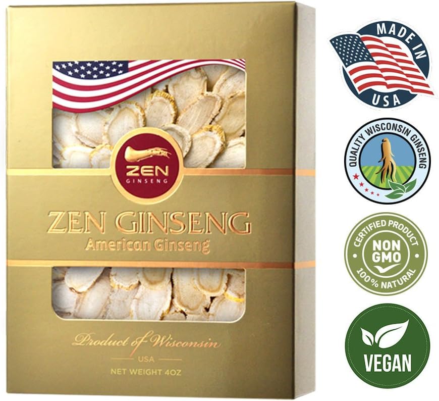 16 Oz Zen Ginseng American Wisconsin Ginseng Slices for Enhanced Energy, Performance, & Mental Well-being