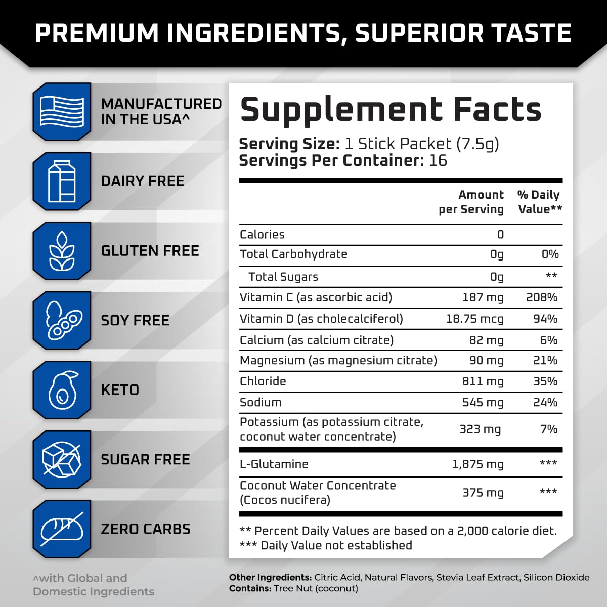 16 Pack New Age Performance Hydration Packets with Electrolytes Powder Liquid Enhancer - Sugar Free & 0 Calorie - L-Glutamine Amino Acids for Muscle Recovery - Blue Raspberry Flavor - BoostGo Australia