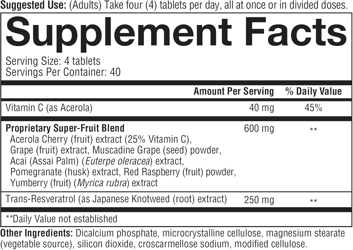 160 Count Youtheory Resveratrol with Acerola Capsules - Antioxidant Supplement (1 Bottle)