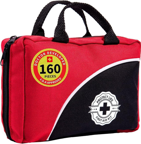 160 Piece Protect Life First Aid Kit for Home, Business, Travel, Camping, Hiking, Car, and Survival - HSA/FSA Eligible