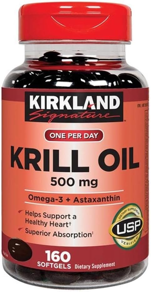 160 Softgels of Kirkland Signature Krill Oil 500 mg - High-Quality Omega-3 Supplement