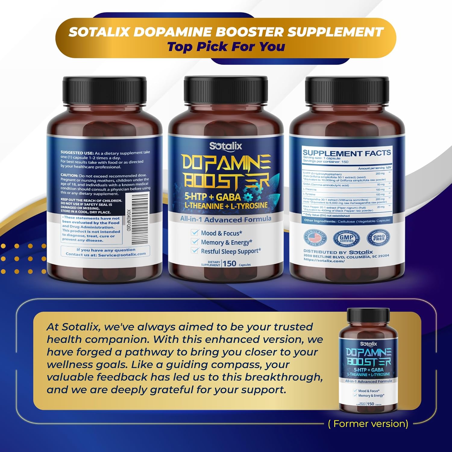 16,450mg SOTALIX Mood & Focus Supplement with 5-HTP, GABA, L-Theanine, L-Tyrosine - Memory, Energy, Sleep Support - USA Made (150-day Supply)