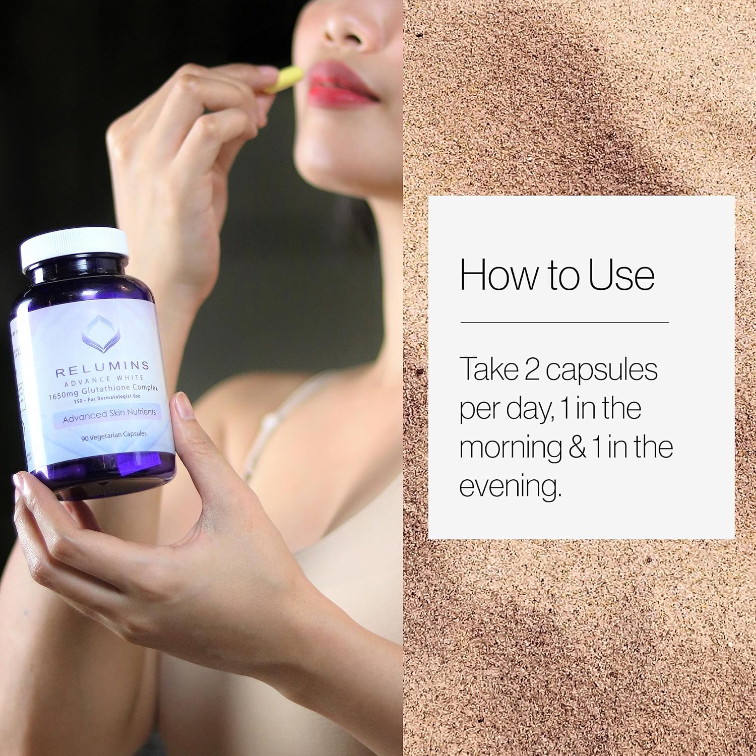 1650mg Relumins Glutathione Complex with Hyaluronic Acid & Vitamins - 90 Veggie Capsules - Proprietary Blend