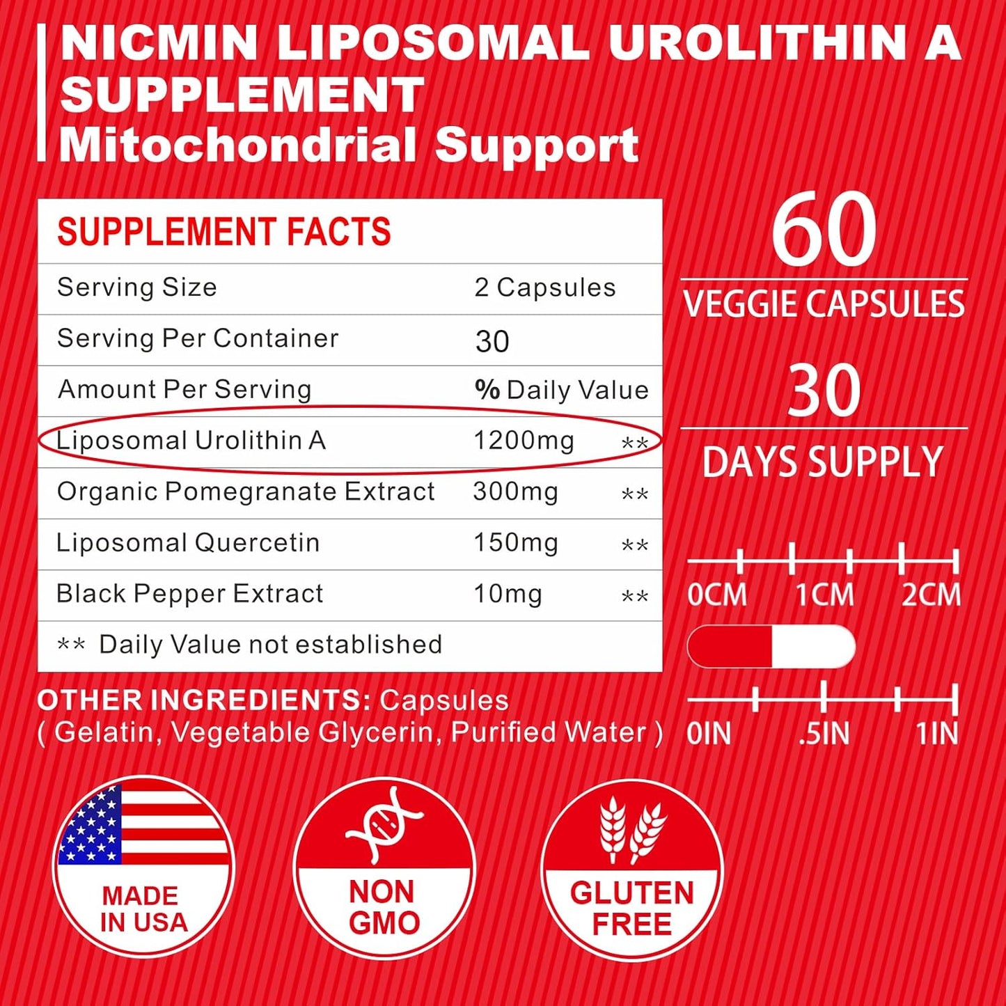 1660MG Liposomal Urolithin A Supplement - 120 Capsules by NICMIN