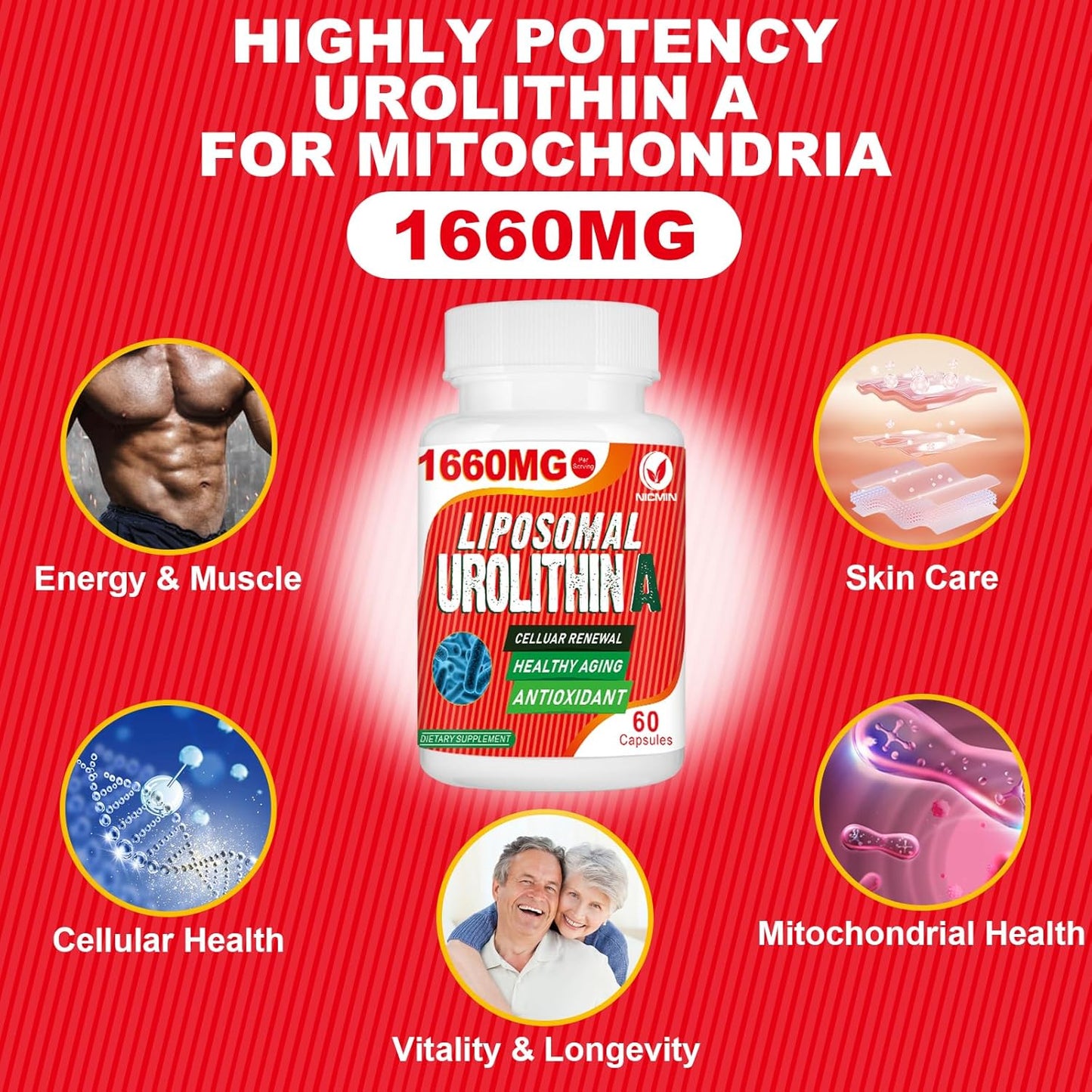 1660MG Liposomal Urolithin A Supplement - 120 Capsules by NICMIN