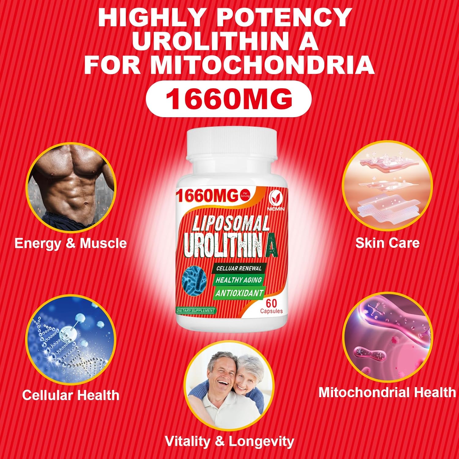 1660MG Liposomal Urolithin A Supplement - 120 Capsules by NICMIN