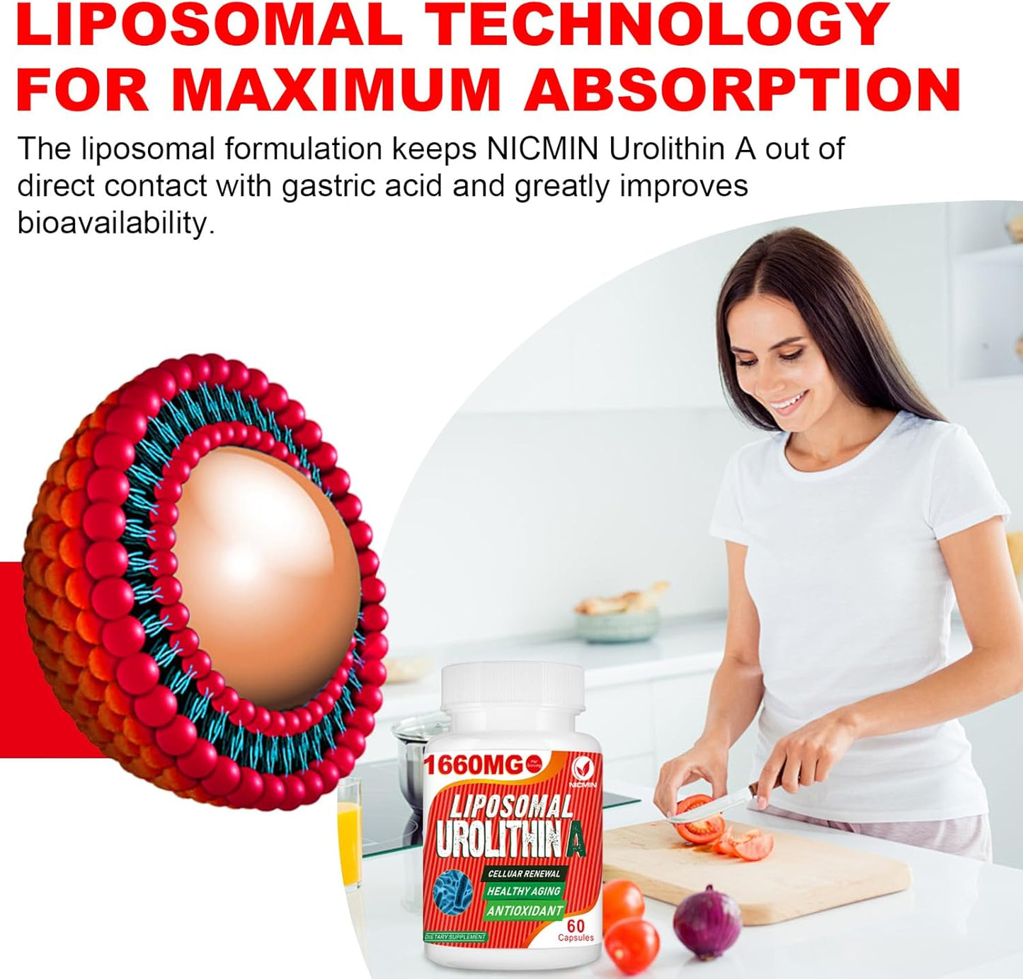 1660MG Liposomal Urolithin A Supplement - 120 Capsules by NICMIN