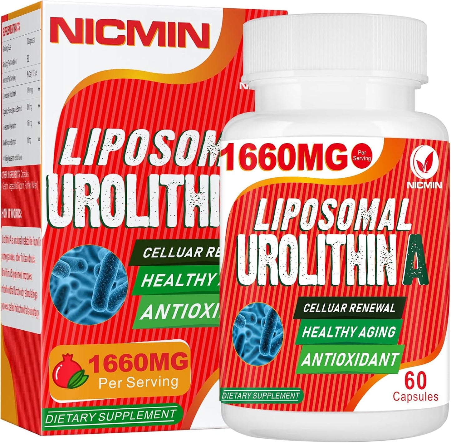 1660MG Liposomal Urolithin A Supplement - 120 Capsules by NICMIN