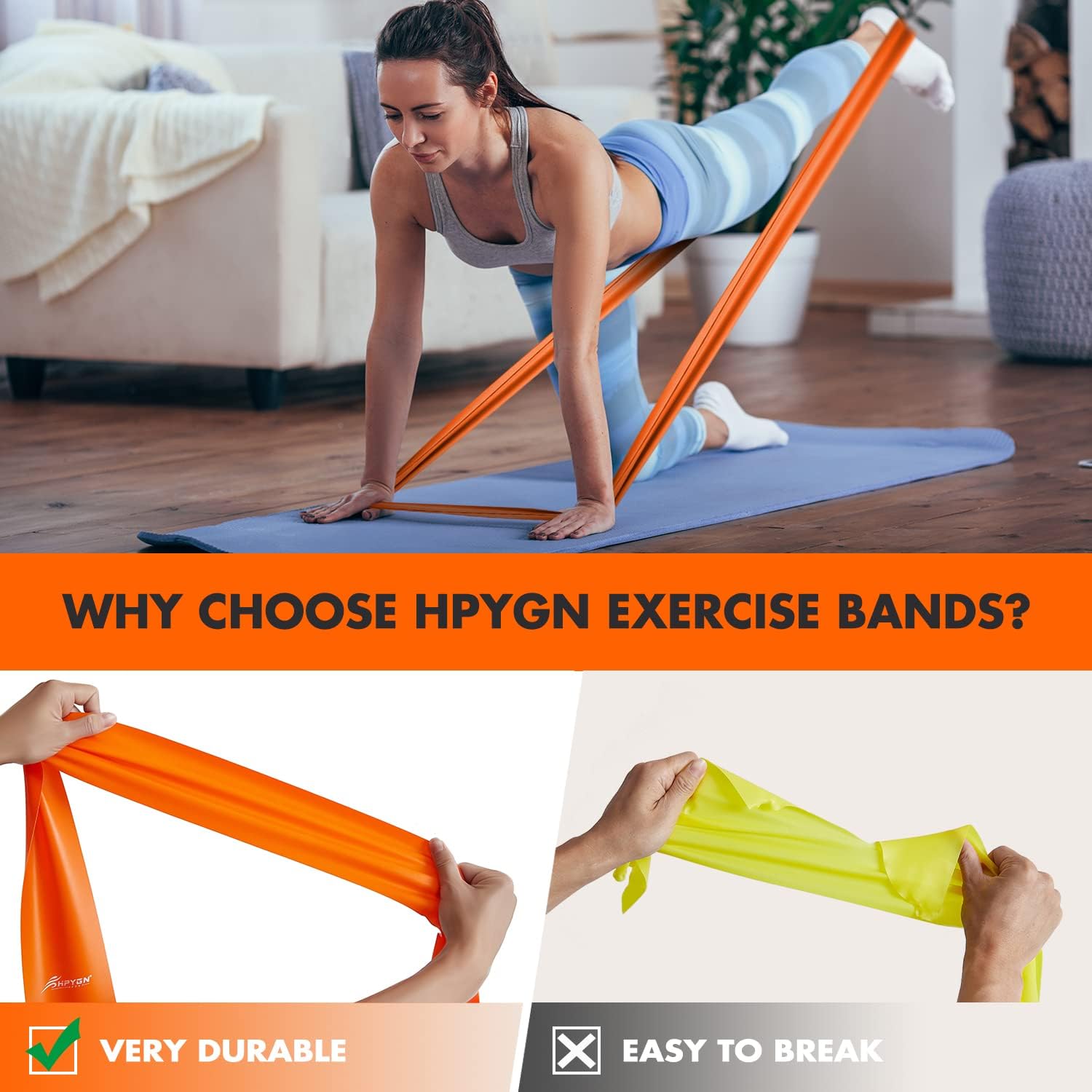 16.7ft Long HPYGN Exercise Bands for Yoga, Pilates, and Strength Training - Professional Latex Stretch Band for Physical Therapy and Rehab