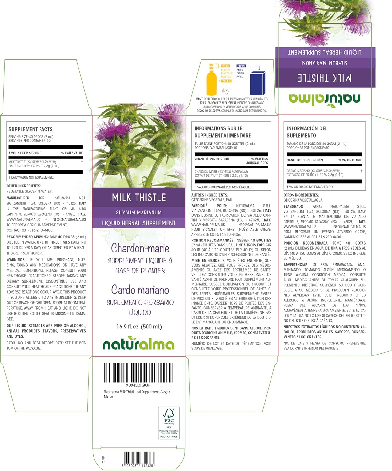 16.9 fl oz Alcohol-Free Milk Thistle Fruit & Herb Tincture Drops - Herbal Supplement for Liver Support - Vegan Formula