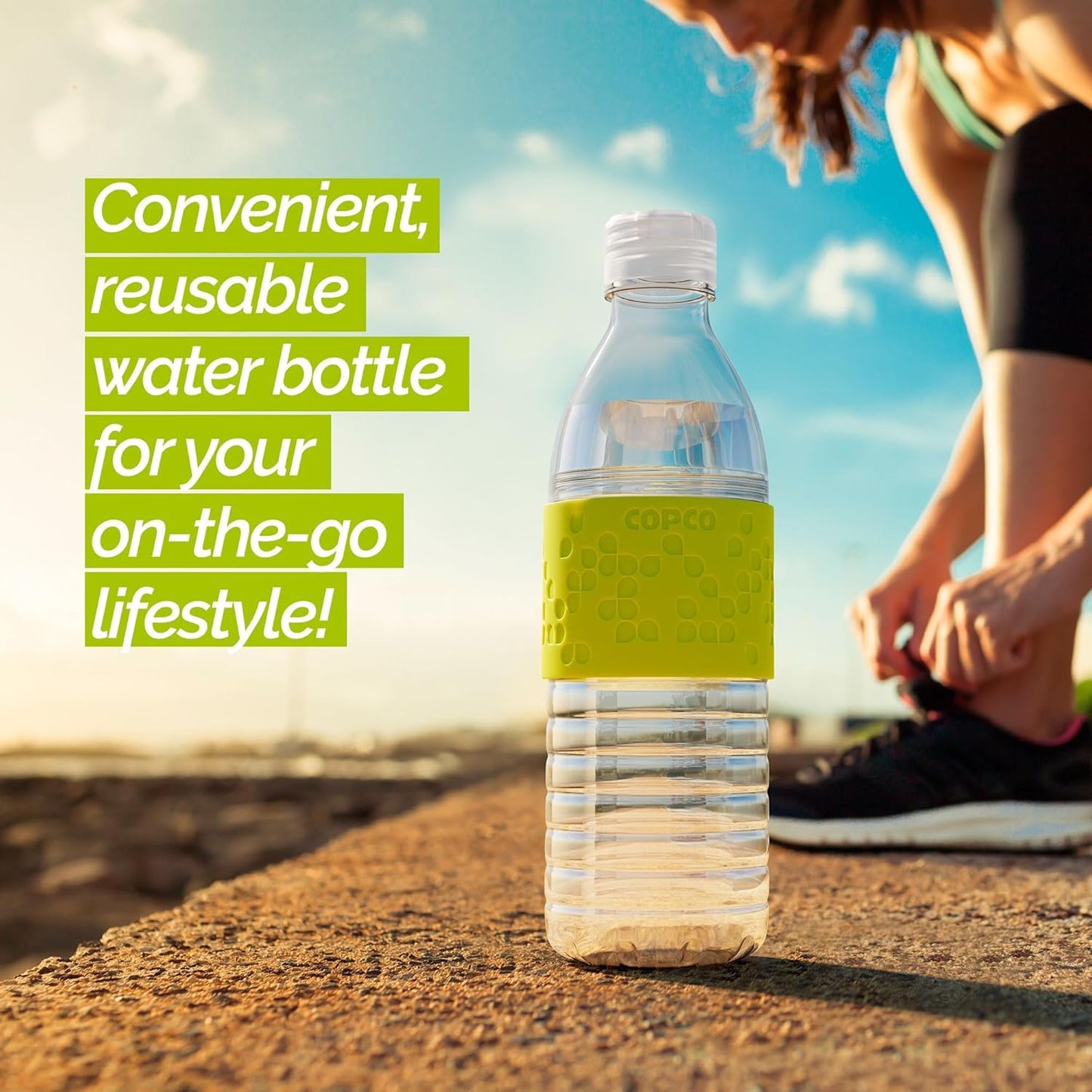 16.9 oz Copco Hydra Water Bottle - Spill-Resistant Lid, BPA-Free, Leak-Proof, Portable - Durable Tritan, Non-Slip Sleeve, Twist-Open Body - Ideal for Gym, Office, School - Light Blue