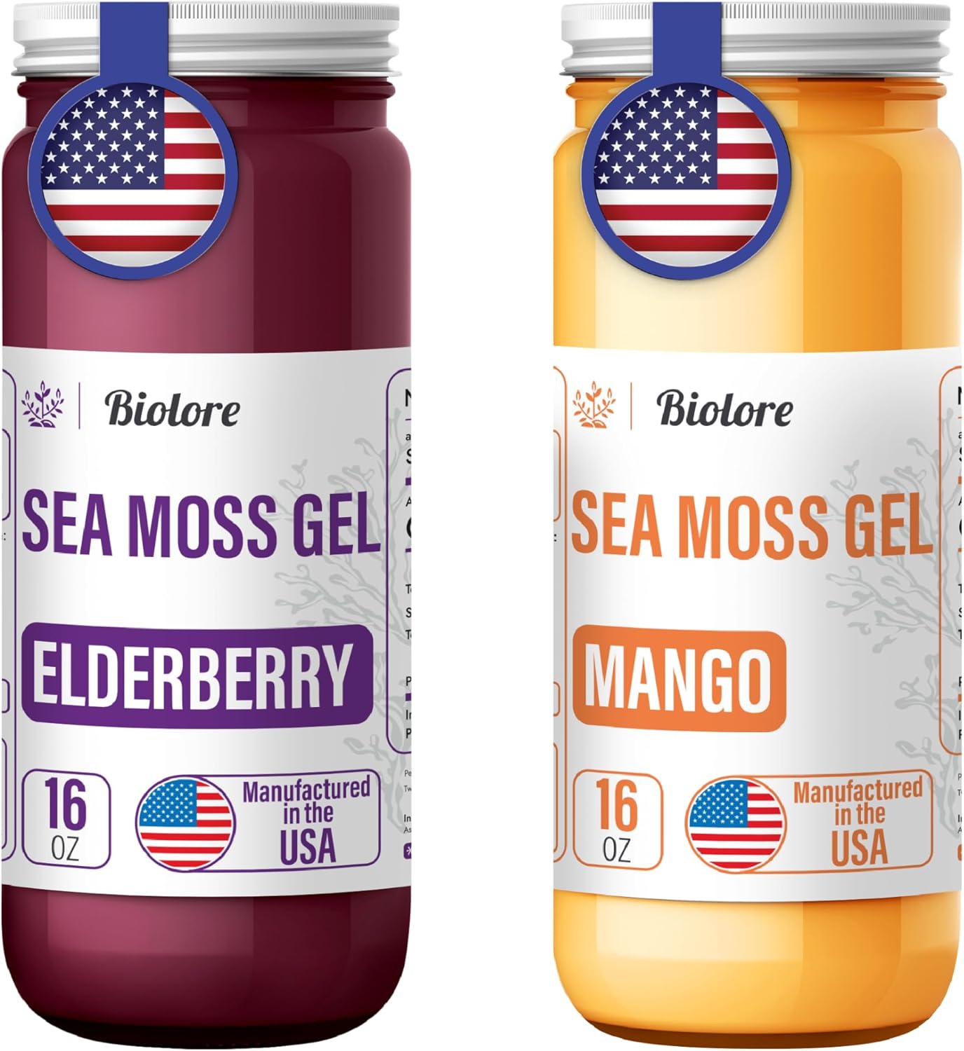 16oz Biolore Sea Moss Gel with Mango & Elderberry: Raw Wildcrafted Irish Seamoss, Essential Vitamins & Minerals, Antioxidant-Rich Vegan Superfood for Immune Support - Made in USA