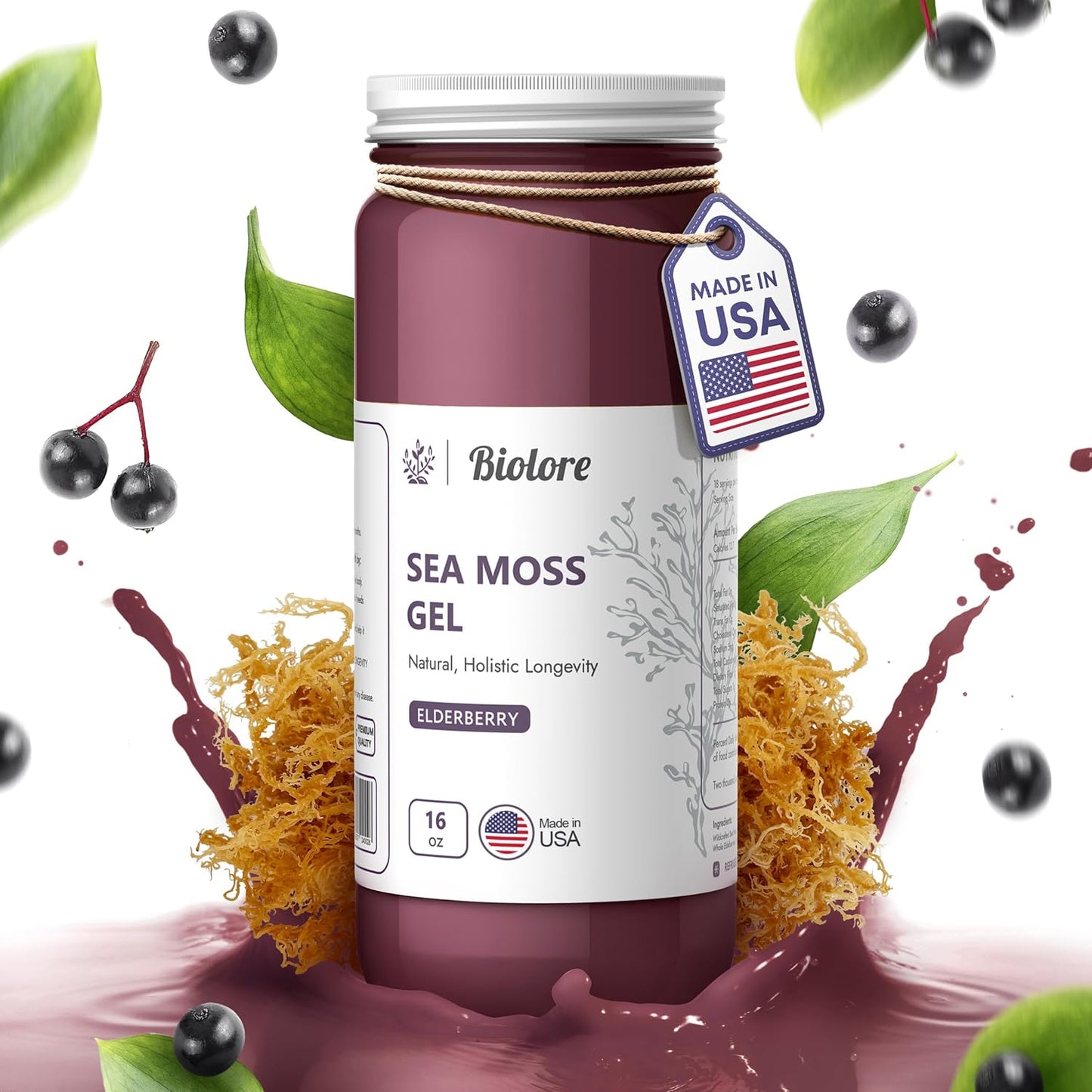 16oz Biolore Sea Moss Gel with Mango & Elderberry: Raw Wildcrafted Irish Seamoss, Essential Vitamins & Minerals, Antioxidant-Rich Vegan Superfood for Immune Support - Made in USA
