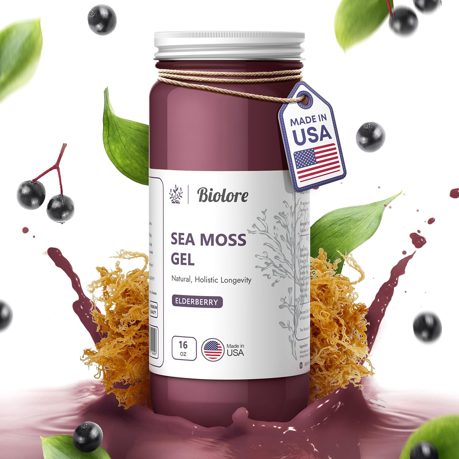 16oz Biolore Sea Moss Gel with Mango & Elderberry: Raw Wildcrafted Irish Seamoss, Essential Vitamins & Minerals, Antioxidant-Rich Vegan Superfood for Immune Support - Made in USA