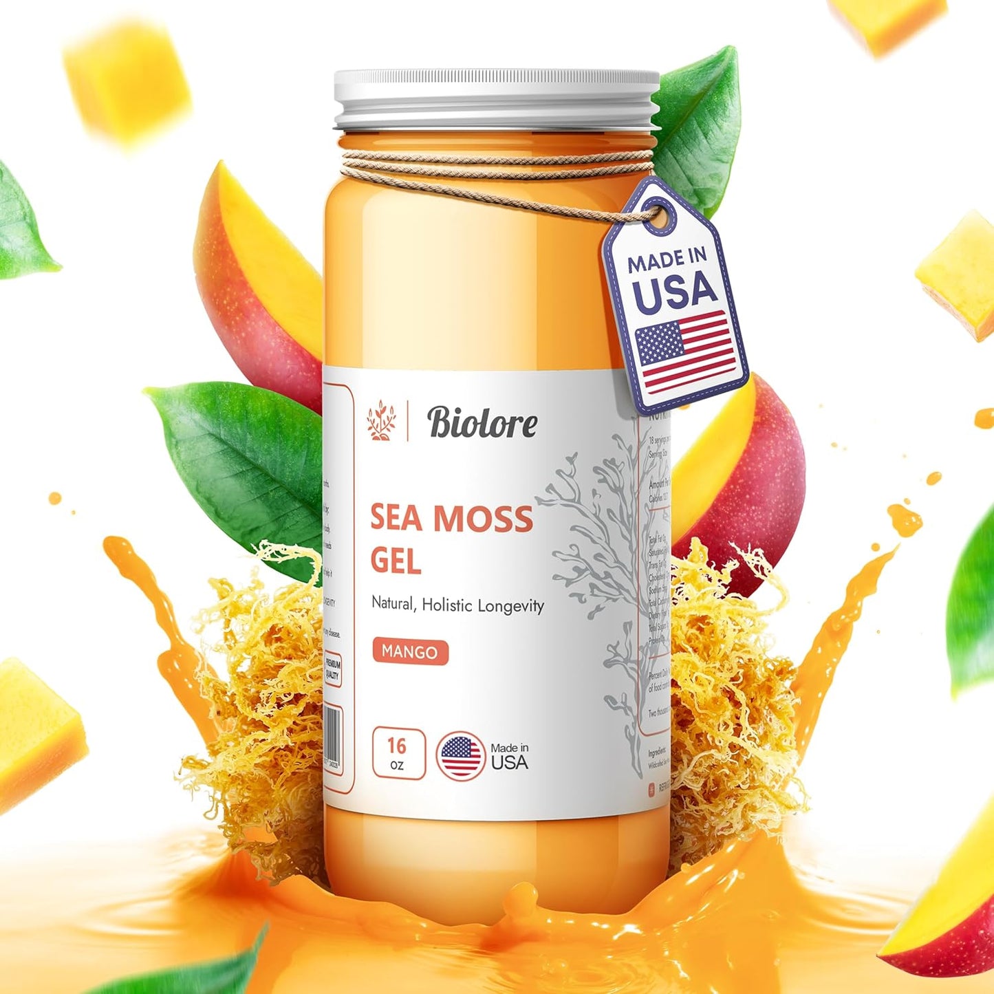 16oz Biolore Sea Moss Gel with Mango & Elderberry: Raw Wildcrafted Irish Seamoss, Essential Vitamins & Minerals, Antioxidant-Rich Vegan Superfood for Immune Support - Made in USA