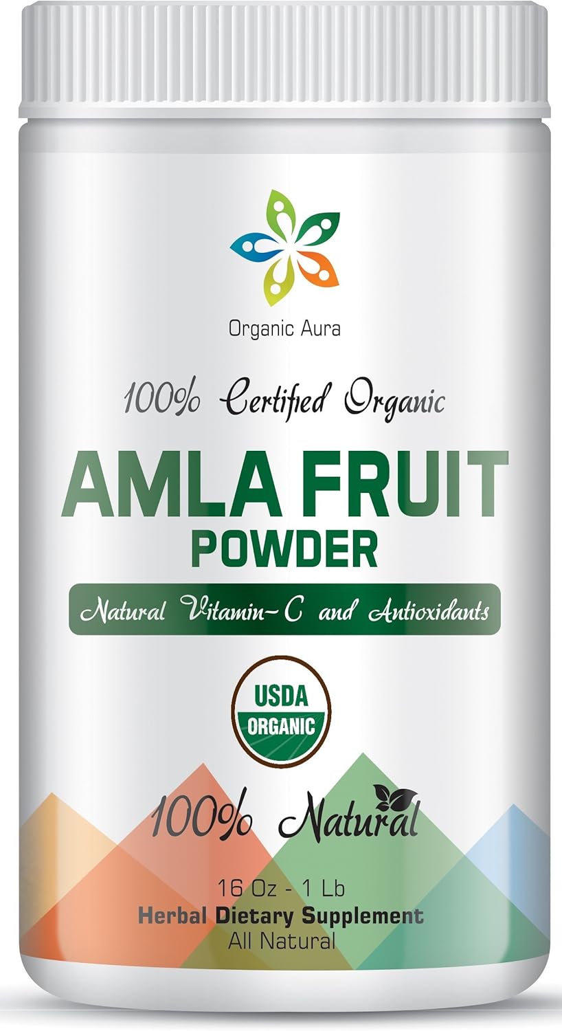 16Oz Certified Organic Aura Amla Powder - Rich in Vitamin C and Antioxidants for Immunity and Vitality