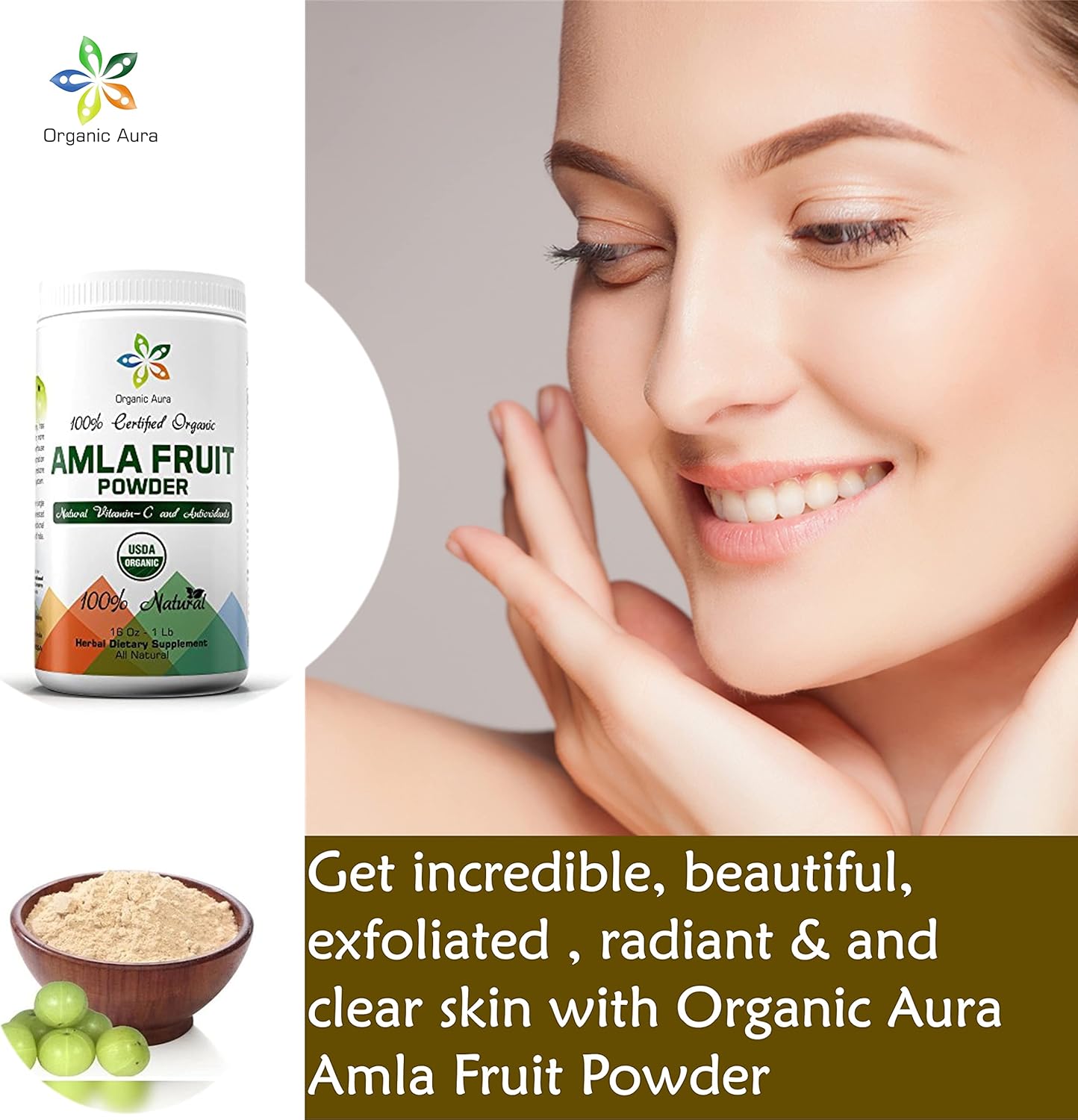 16Oz Certified Organic Aura Amla Powder - Rich in Vitamin C and Antioxidants for Immunity and Vitality