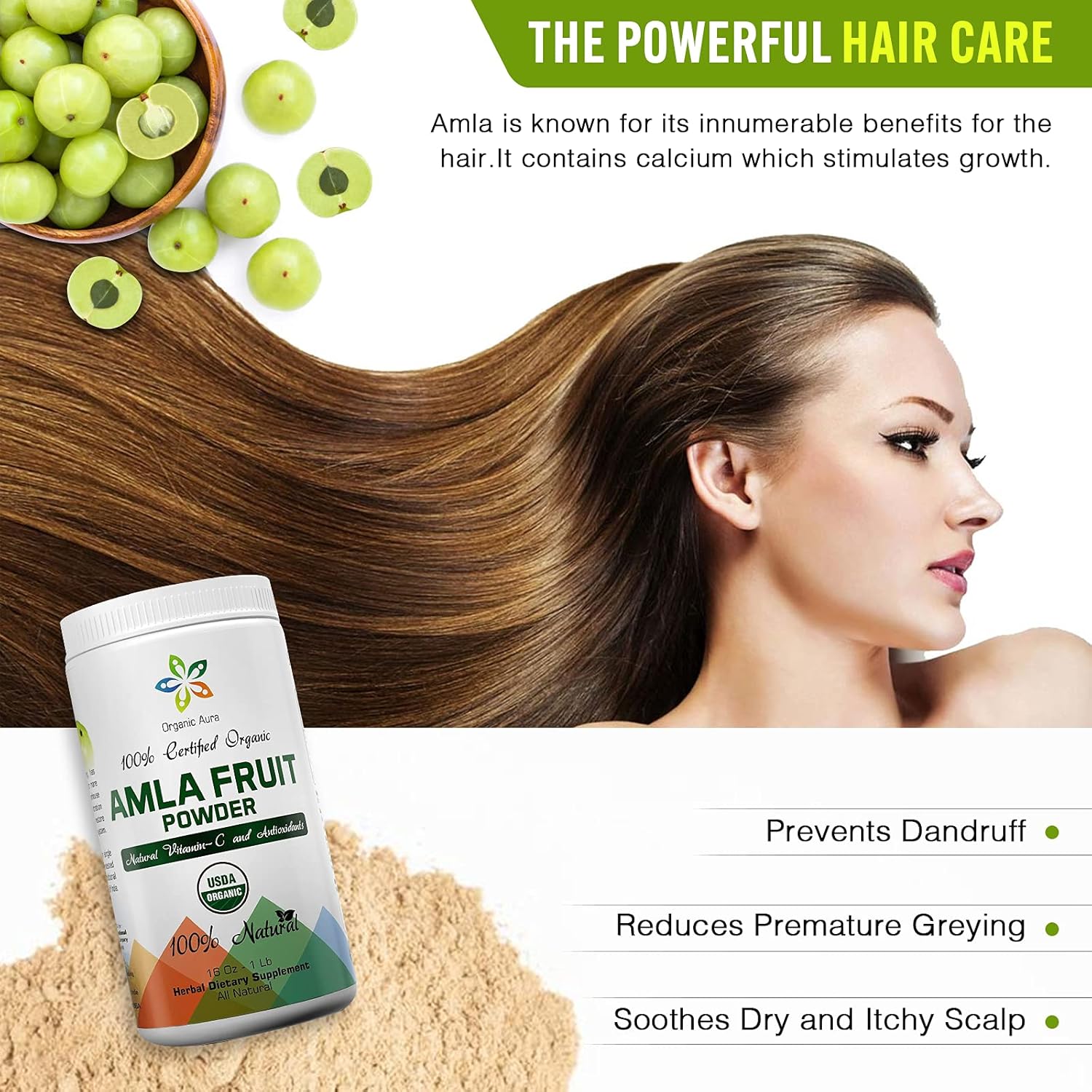 16Oz Certified Organic Aura Amla Powder - Rich in Vitamin C and Antioxidants for Immunity and Vitality