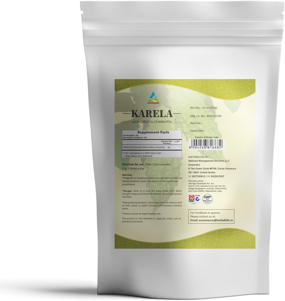 16oz Herbal Hills Bitter Melon Powder for Eye & Skin Health - Momordica Charantia - 454g