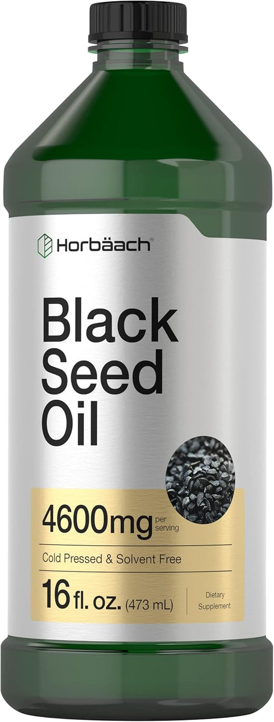 16oz Horbäach Black Seed Oil Liquid Supplement - 4600mg Cold Pressed Nigella Sativa - Vegetarian, Non-GMO, Gluten-Free
