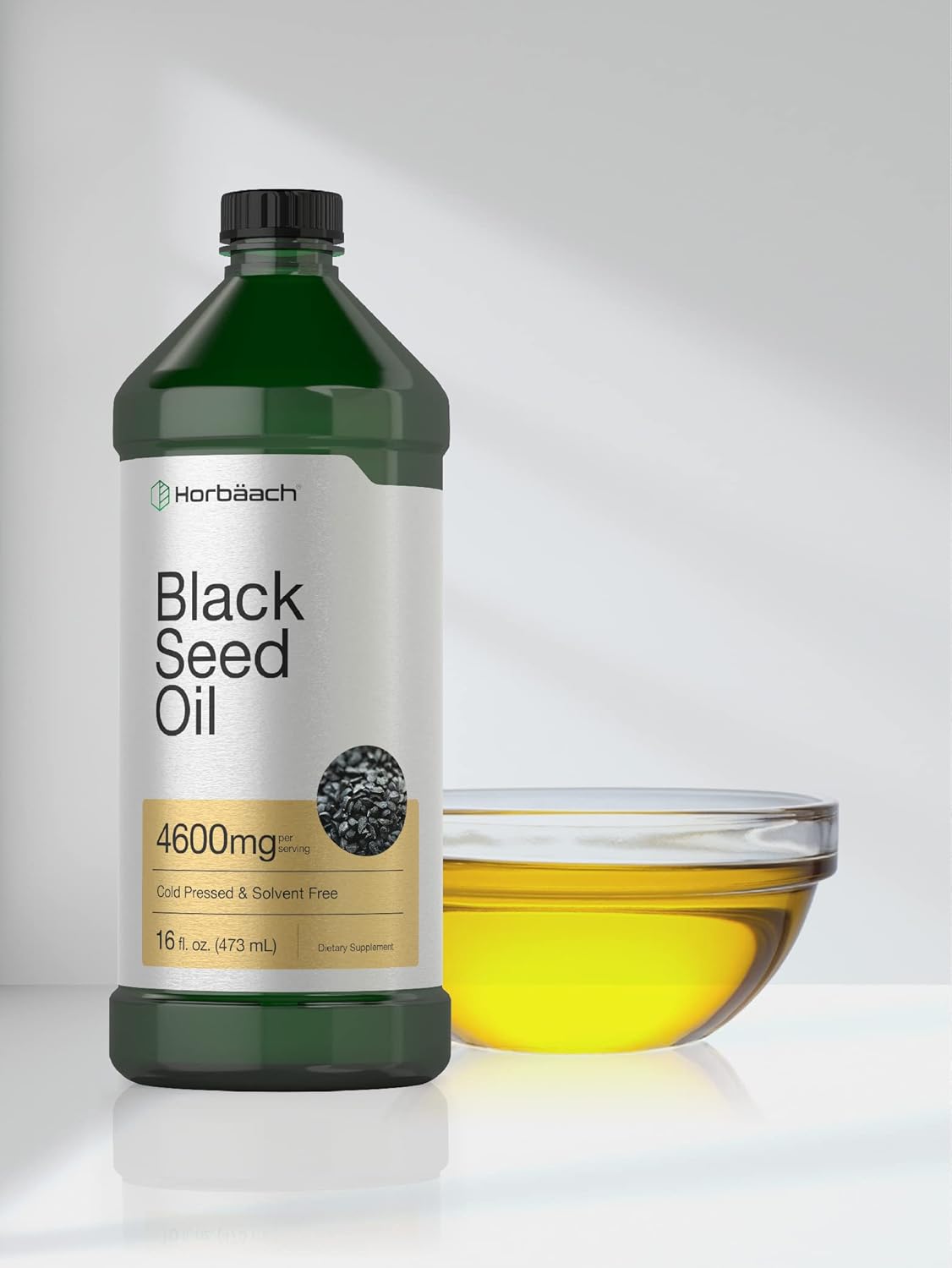 16oz Horbäach Black Seed Oil Liquid Supplement - 4600mg Cold Pressed Nigella Sativa - Vegetarian, Non-GMO, Gluten-Free