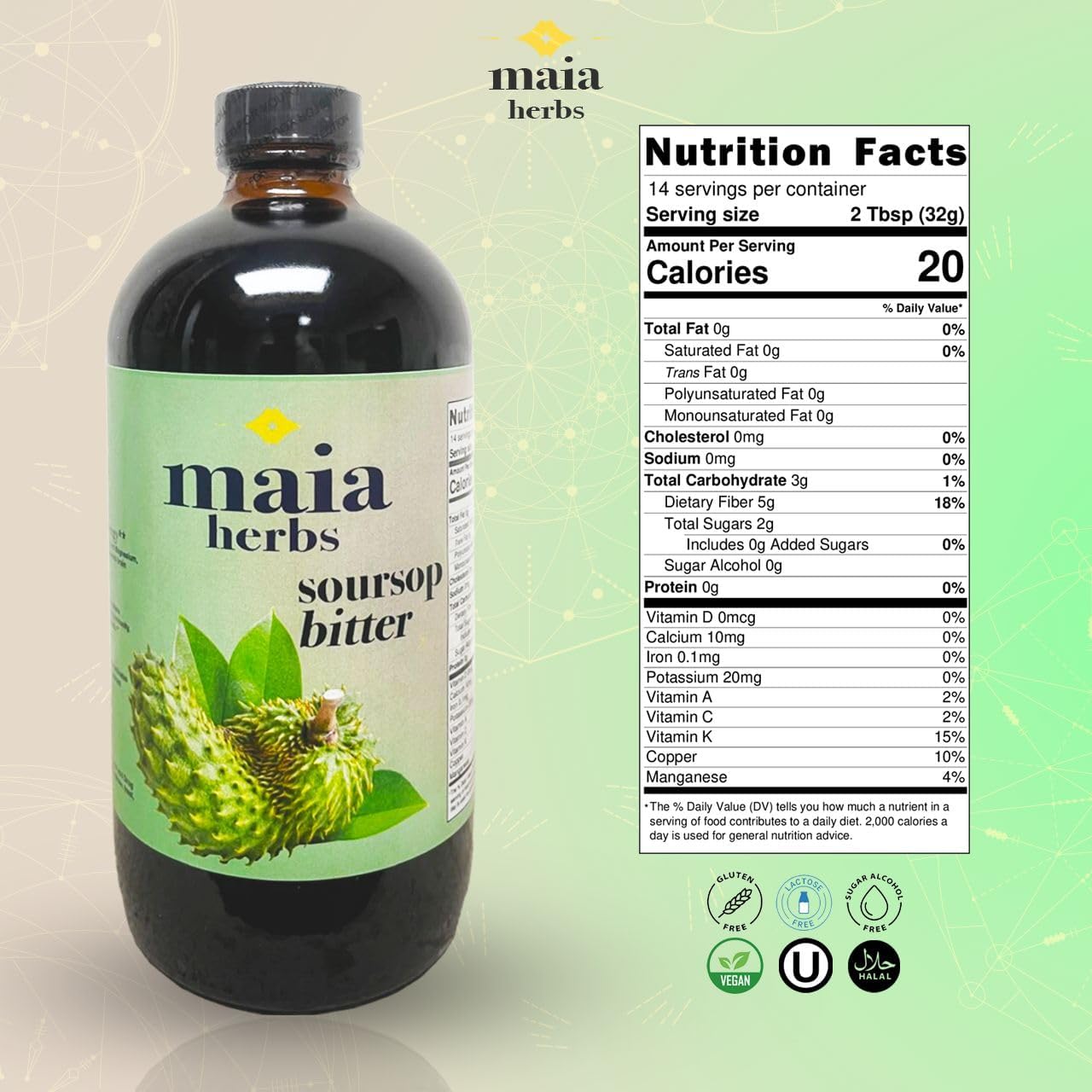 16oz Maia Herbs Soursop Bitters Liquid - Premium Immune System Support