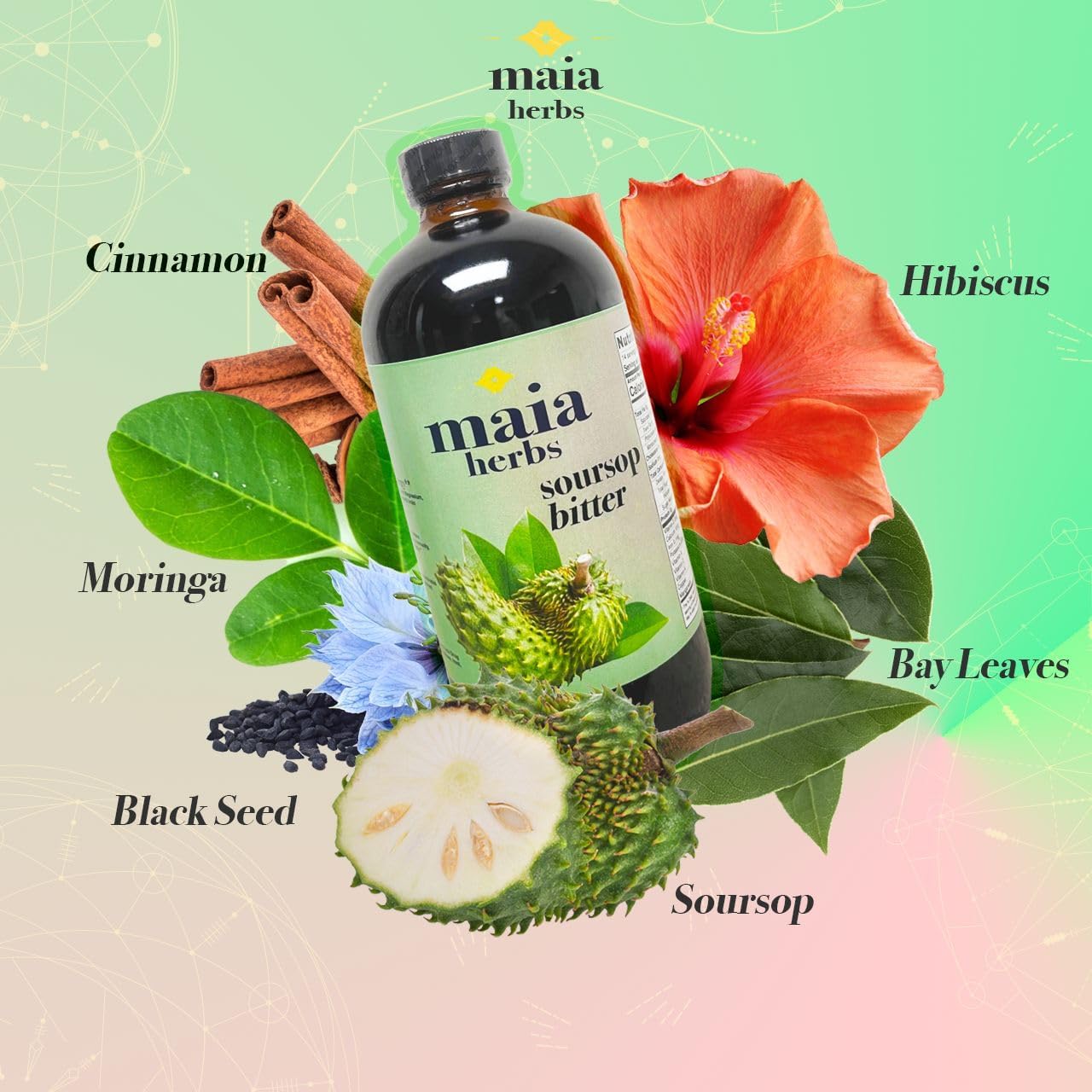 16oz Maia Herbs Soursop Bitters Liquid - Premium Immune System Support