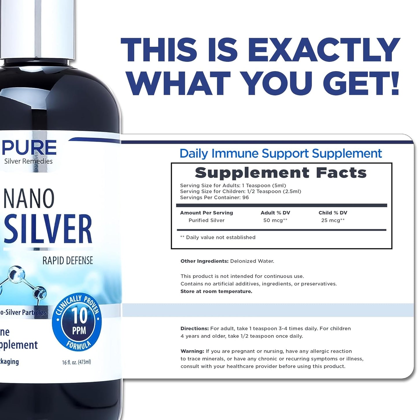 16oz Nano Silver Spray Refill | 10 PPM Immune Support Supplement | Colloidal Silver Spray | Probiotic-Friendly Formula