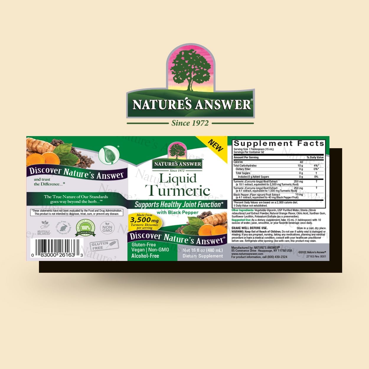 16oz Nature's Answer Turmeric Liquid - 3500mg - Orange Flavor - Joint Support - Gluten-Free - Non-GMO