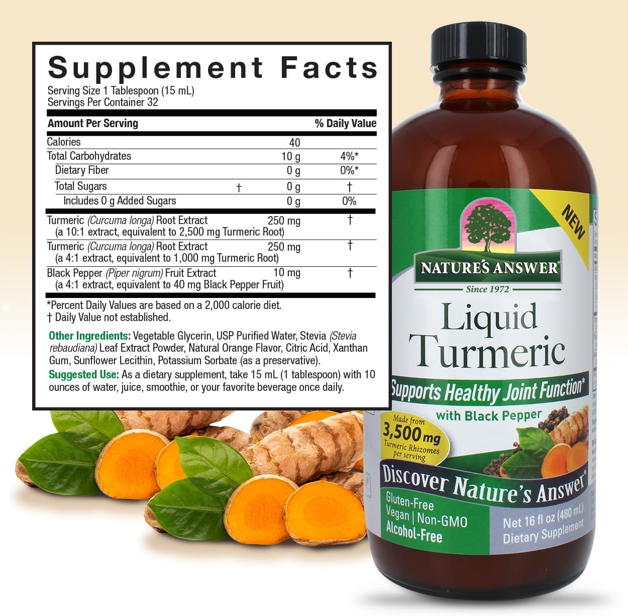 16oz Nature's Answer Turmeric Liquid - 3500mg - Orange Flavor - Joint Support - Gluten-Free - Non-GMO