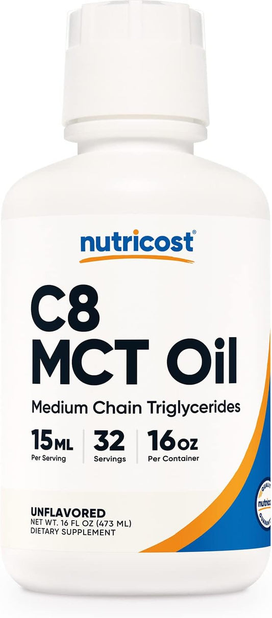 16oz Nutricost C8 MCT Oil - Ideal for Keto & Paleo Diets, Non-GMO Formula
