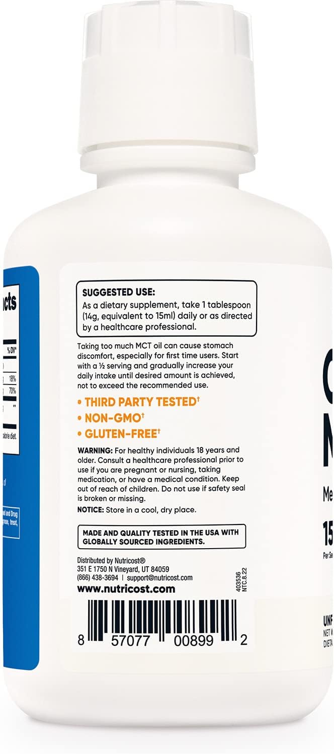 16oz Nutricost C8 MCT Oil - Ideal for Keto & Paleo Diets, Non-GMO Formula