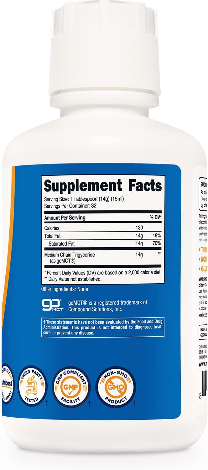 16oz Nutricost C8 MCT Oil - Ideal for Keto & Paleo Diets, Non-GMO Formula