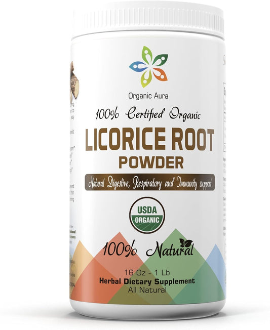16oz Organic Aura Licorice Root Powder - Natural Digestive & Immune Support - Raw Superfood Supplement - Non-GMO & Gluten-Free