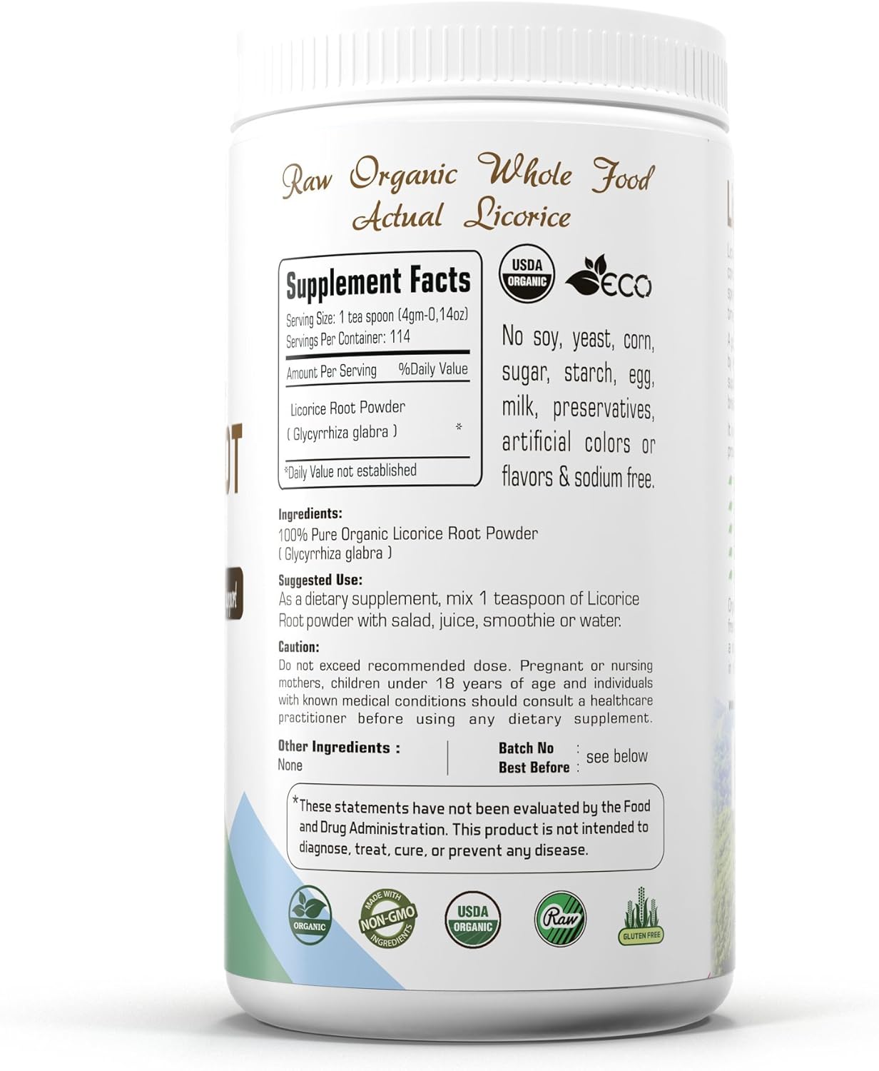 16oz Organic Aura Licorice Root Powder - Natural Digestive & Immune Support - Raw Superfood Supplement - Non-GMO & Gluten-Free