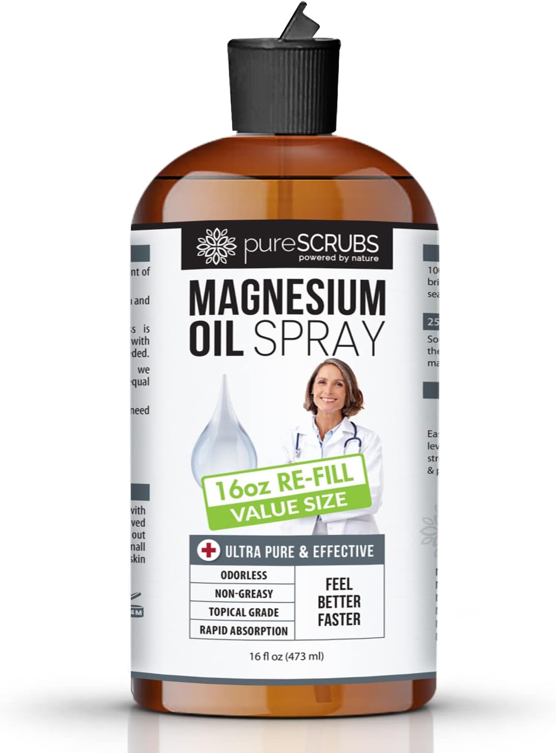 16oz Pure Magnesium Oil Refill - Organic Zechstein Brine for Fast Relief - 12 Month Supply - Best Value