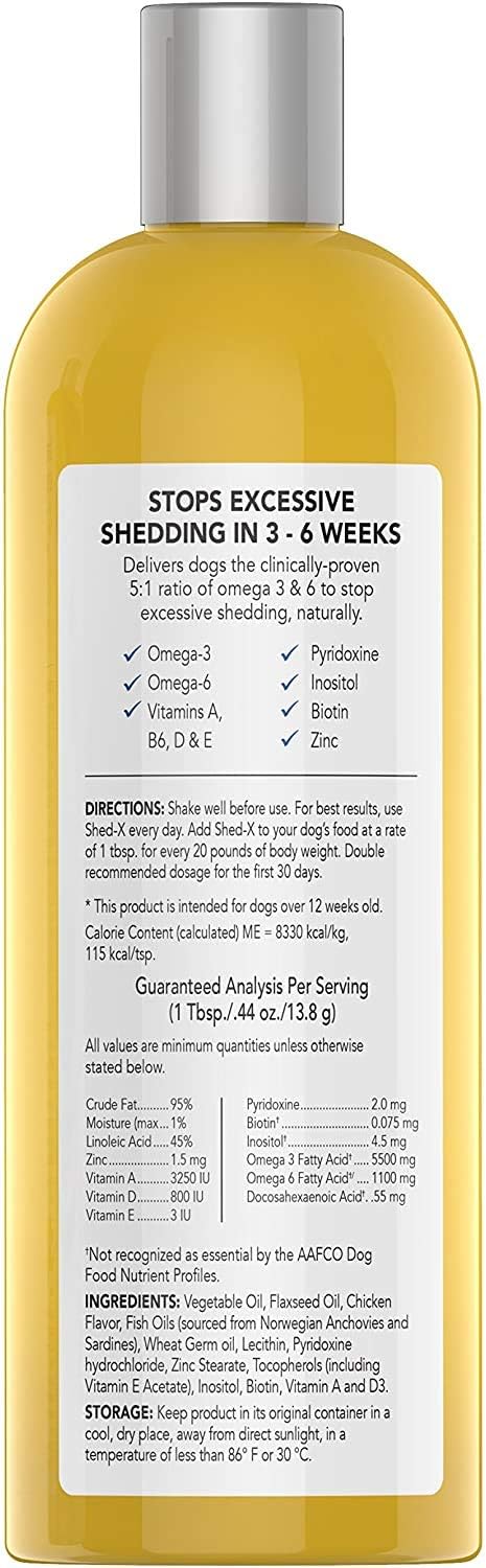 16oz SynergyLabs Shed-X Liquid Dog Supplement - Natural Fish Oil for Dogs - Reduces Excessive Shedding - Essential Fatty Acids, Vitamins & Minerals