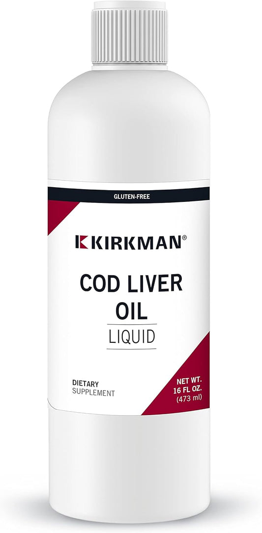 16oz Unflavored Kirkman Cod Liver Oil Liquid - High-Quality Supplement for Overall Health