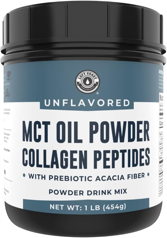 16oz Unflavored MCT Oil Powder with Keto Collagen Peptides & Acacia Fiber - 10g MCT, 5g Collagen - Perfect for Coffee, Shakes, Smoothies - Ketogenic Low Carb Protein Powder