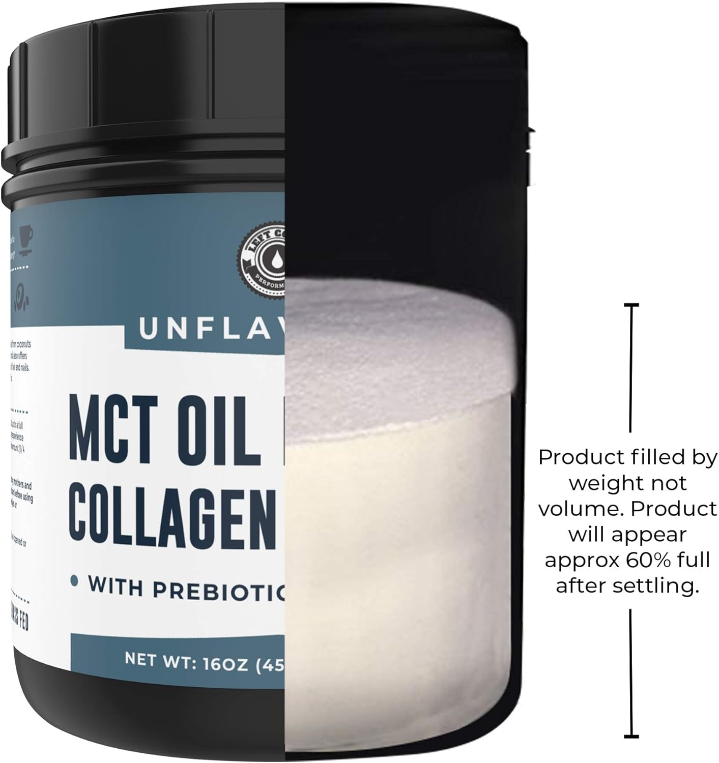 16oz Unflavored MCT Oil Powder with Keto Collagen Peptides & Acacia Fiber - 10g MCT, 5g Collagen - Perfect for Coffee, Shakes, Smoothies - Ketogenic Low Carb Protein Powder