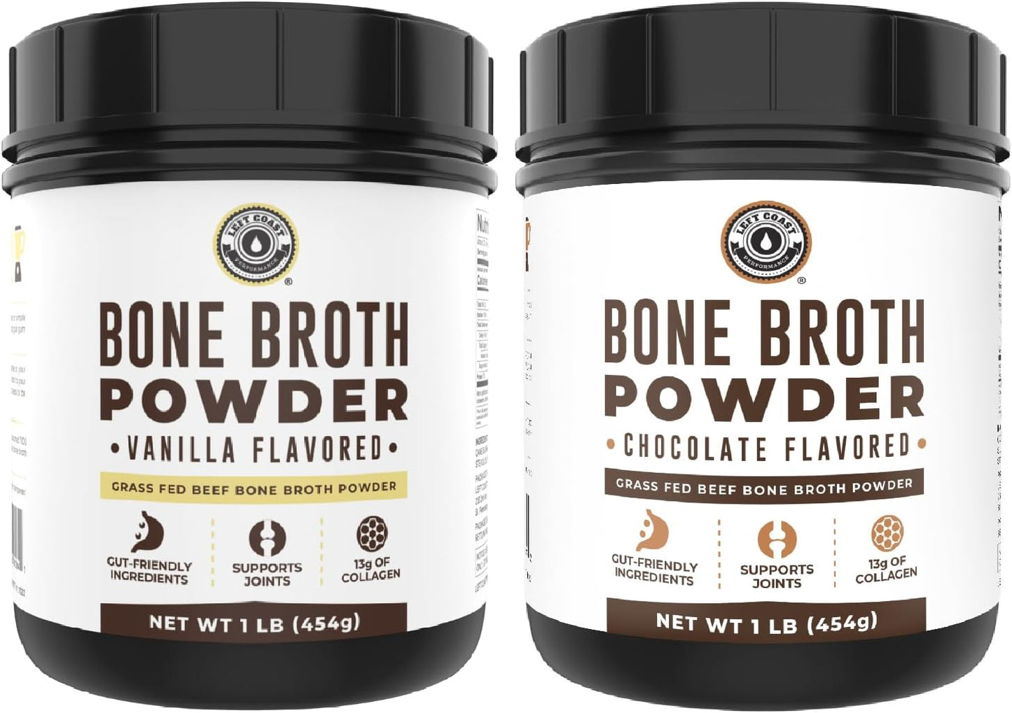 16oz Vanilla and Chocolate Bone Broth Protein Powder Bundle by Left Coast Performance